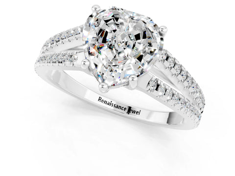 White gold Heart Cut Moissanite Solitaire Engagement Ring with Split Shank Pavé Band_1