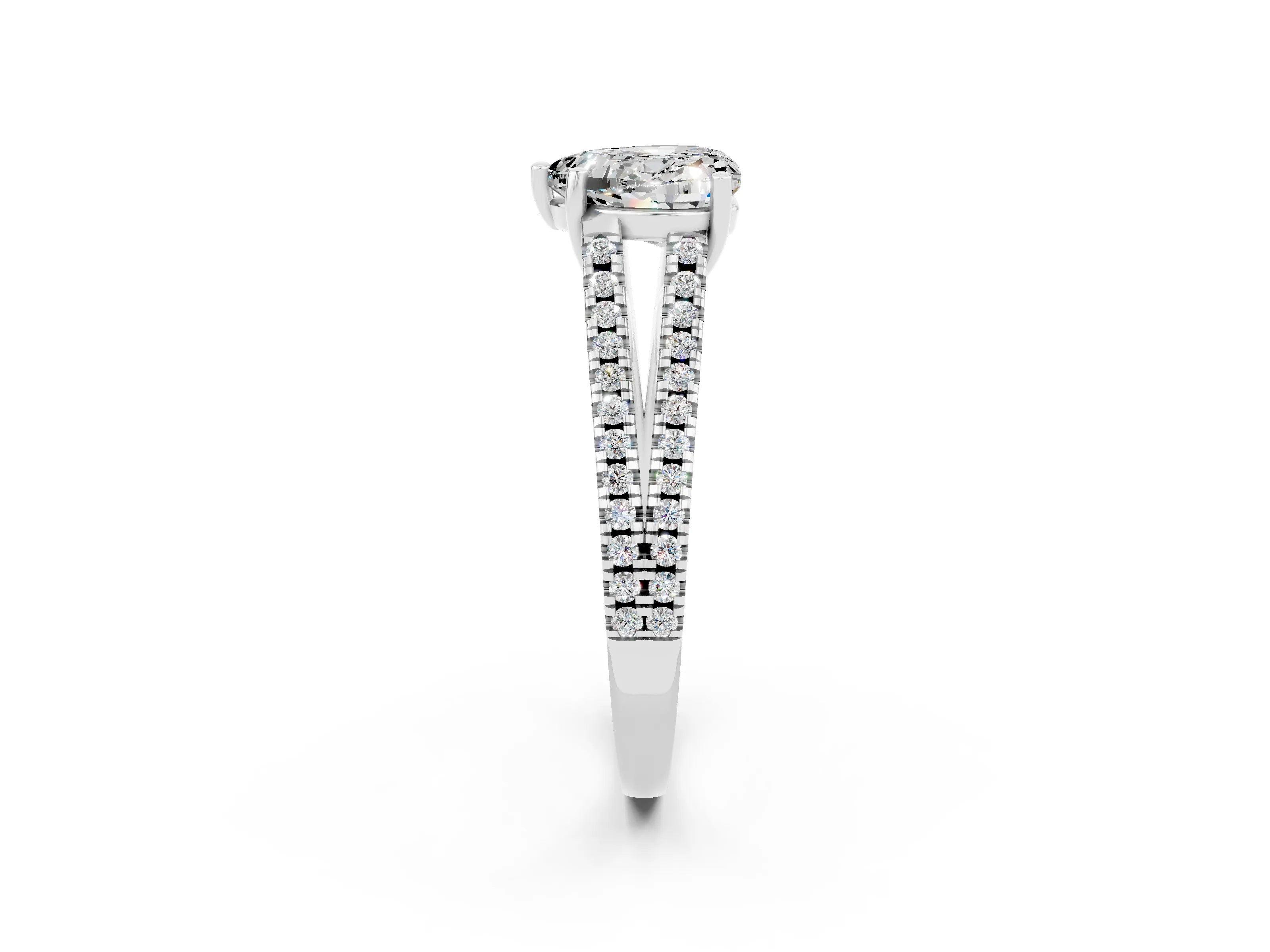 White gold Heart Cut Moissanite Solitaire Engagement Ring with Split Shank Pavé Band_2