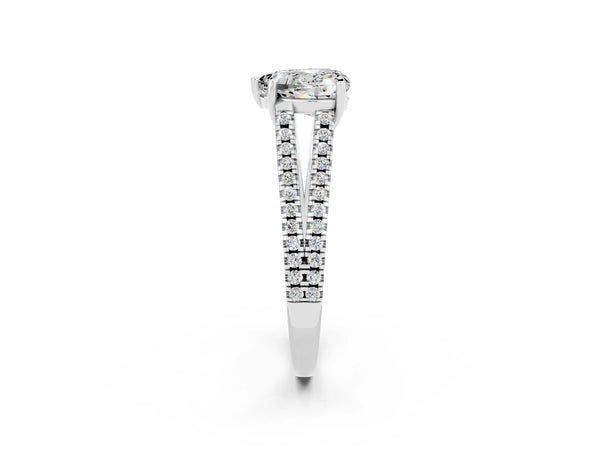 Platinum Heart Cut Moissanite Solitaire Engagement Ring with Split Shank Pavé Band