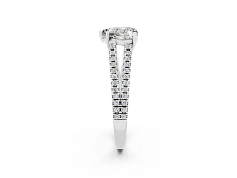 White gold Heart Cut Moissanite Solitaire Engagement Ring with Split Shank Pavé Band_2
