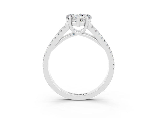 Silver Heart Cut Moissanite Solitaire Engagement Ring with Split Shank Pavé Band