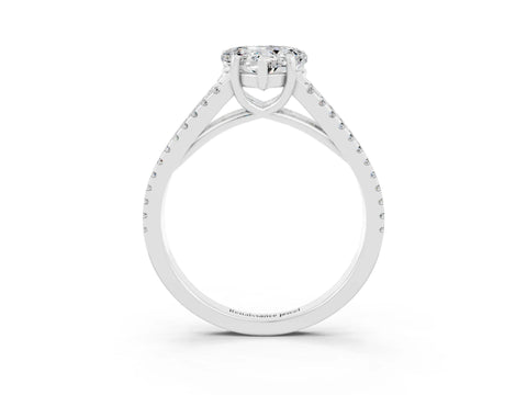 White gold Heart Cut Moissanite Solitaire Engagement Ring with Split Shank Pavé Band_3