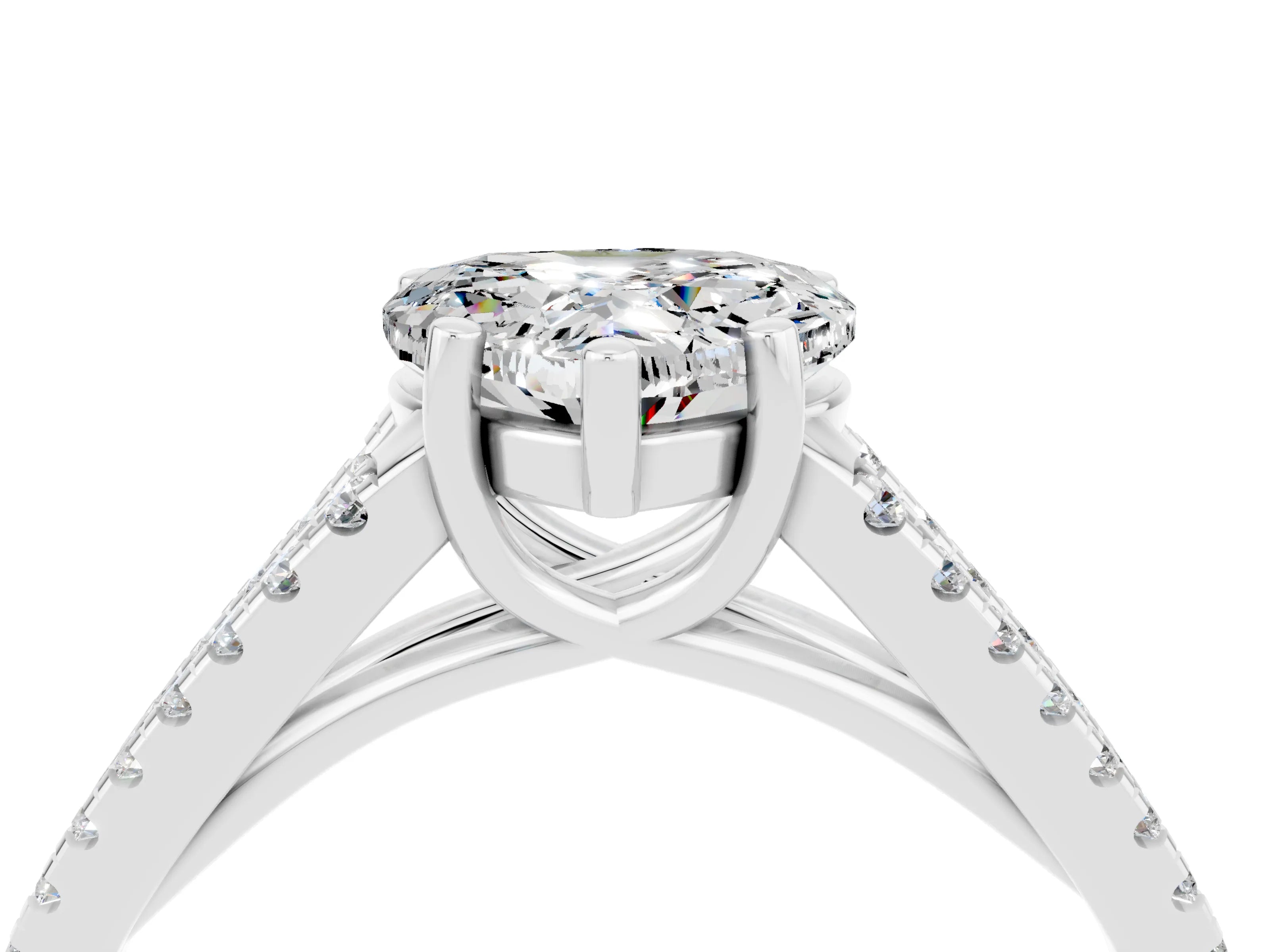 White gold Heart Cut Moissanite Solitaire Engagement Ring with Split Shank Pavé Band_4