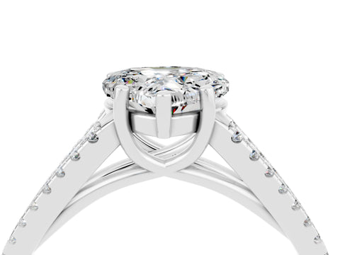 White gold Heart Cut Moissanite Solitaire Engagement Ring with Split Shank Pavé Band_4