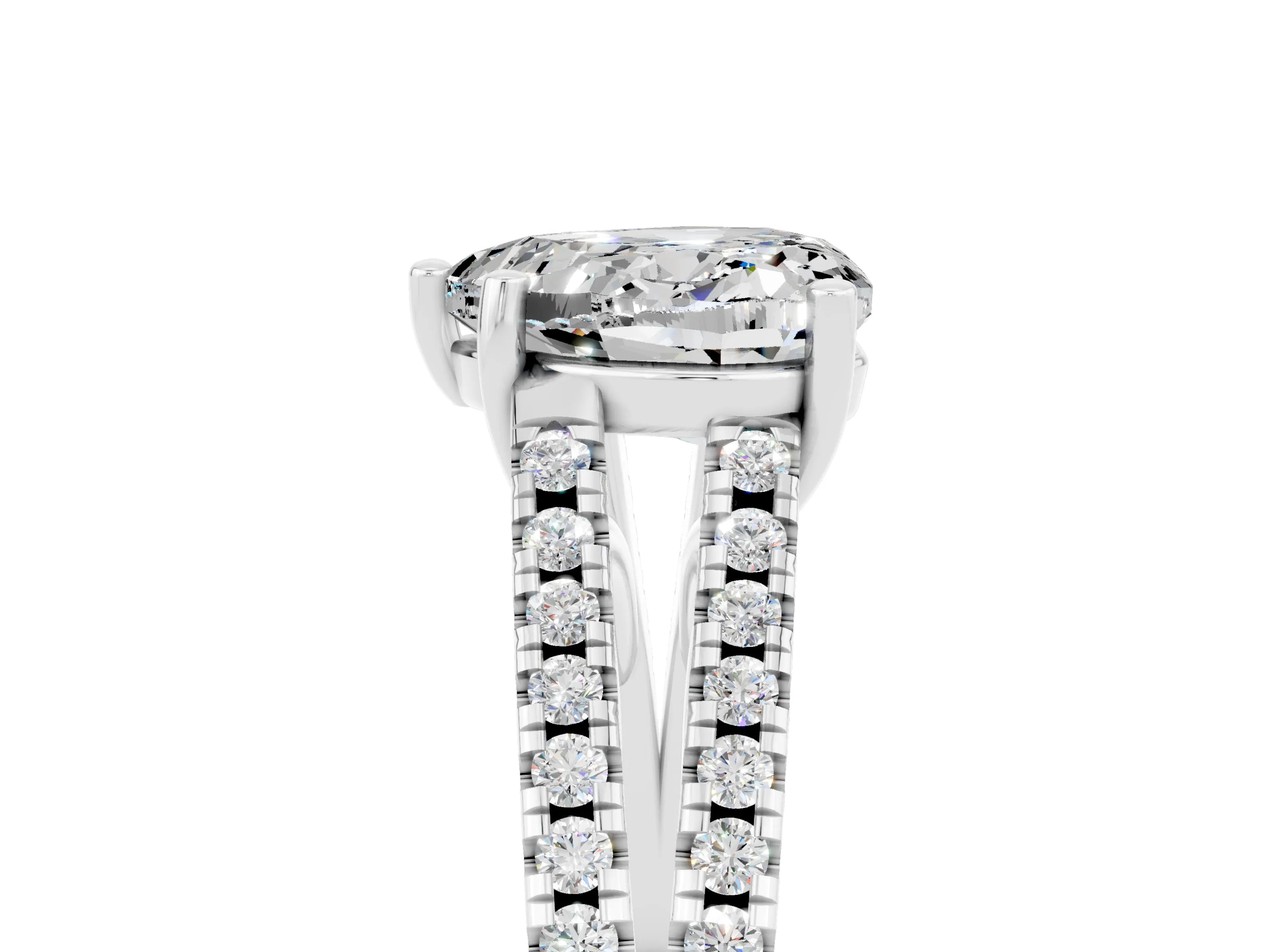 White gold Heart Cut Moissanite Solitaire Engagement Ring with Split Shank Pavé Band_5