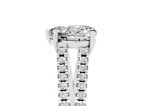 White gold Heart Cut Moissanite Solitaire Engagement Ring with Split Shank Pavé Band_5