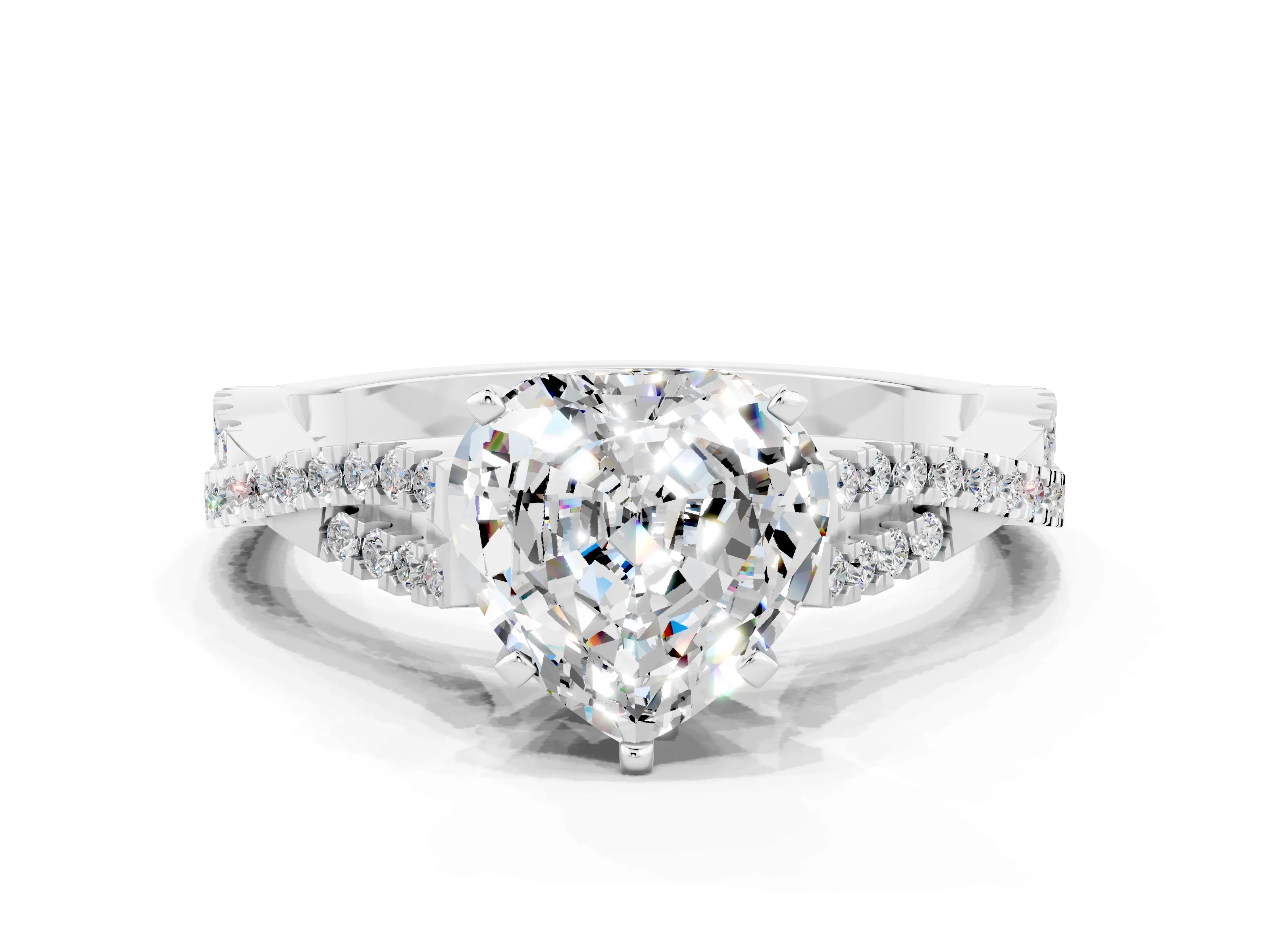 White gold Heart Cut Moissanite Solitaire Engagement Ring with Twisted Pavé Band and Four-Prong Setting_12