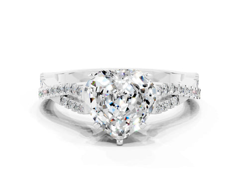 White gold Heart Cut Moissanite Solitaire Engagement Ring with Twisted Pavé Band and Four-Prong Setting_12