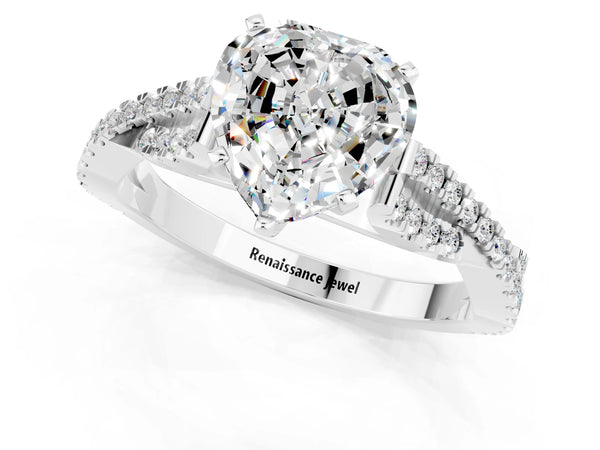 Silver Heart Cut Moissanite Solitaire Engagement Ring with Twisted Pavé Band and Four-Prong Setting