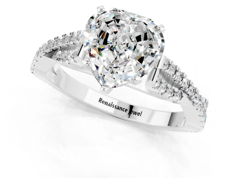 White gold Heart Cut Moissanite Solitaire Engagement Ring with Twisted Pavé Band and Four-Prong Setting_13