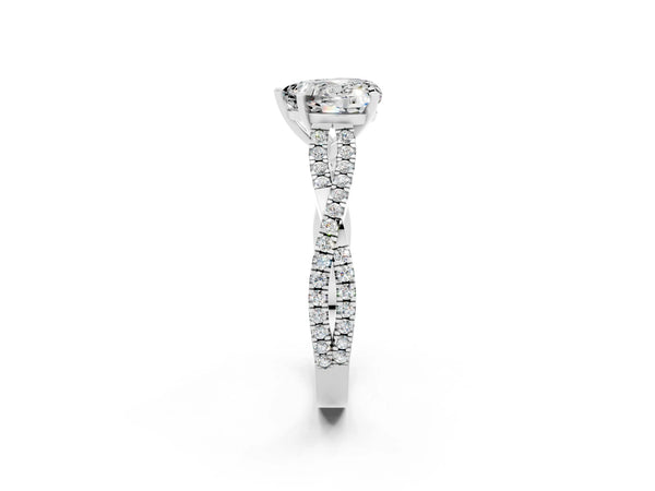 Silver Heart Cut Moissanite Solitaire Engagement Ring with Twisted Pavé Band and Four-Prong Setting