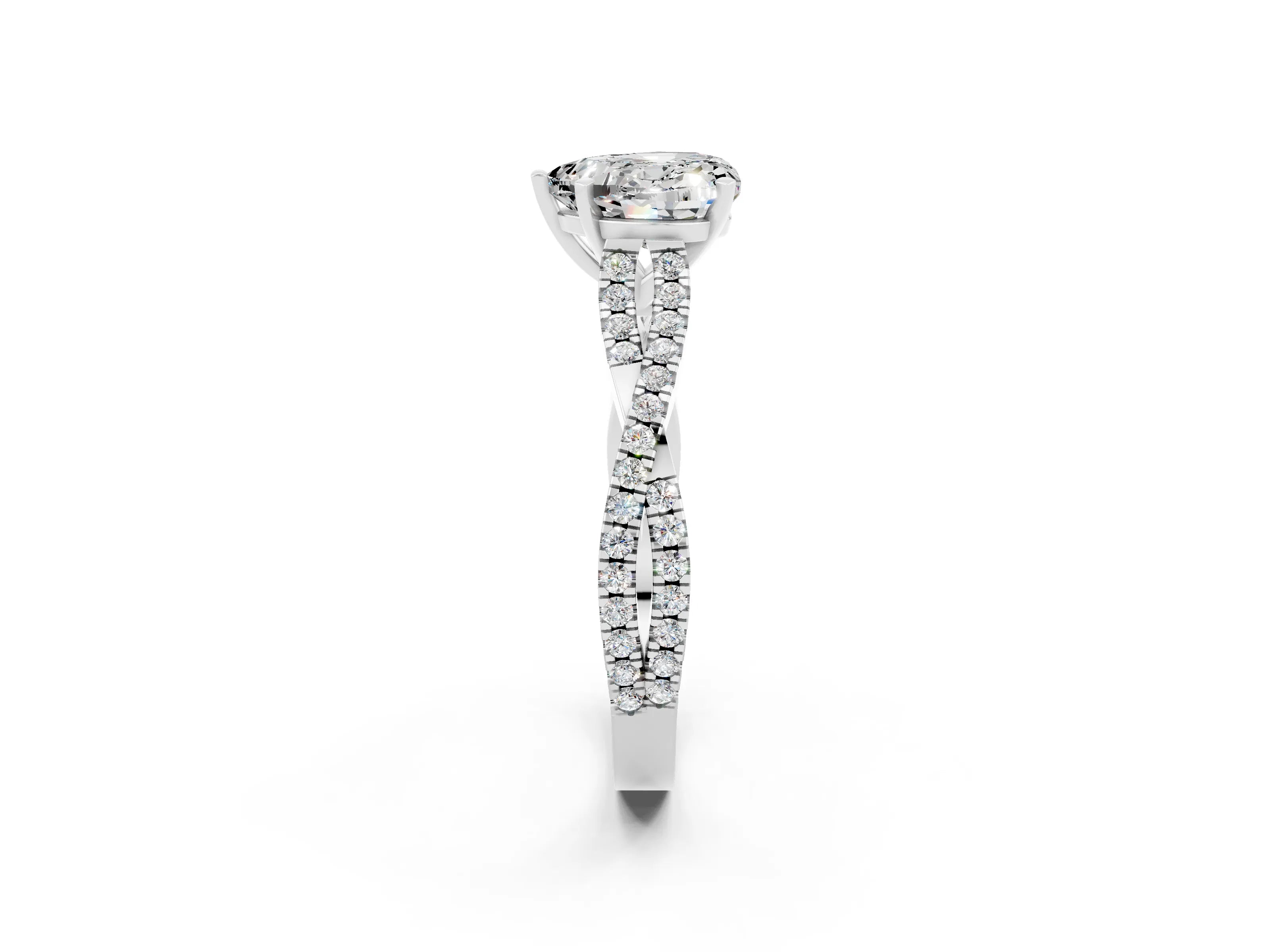 White gold Heart Cut Moissanite Solitaire Engagement Ring with Twisted Pavé Band and Four-Prong Setting_14