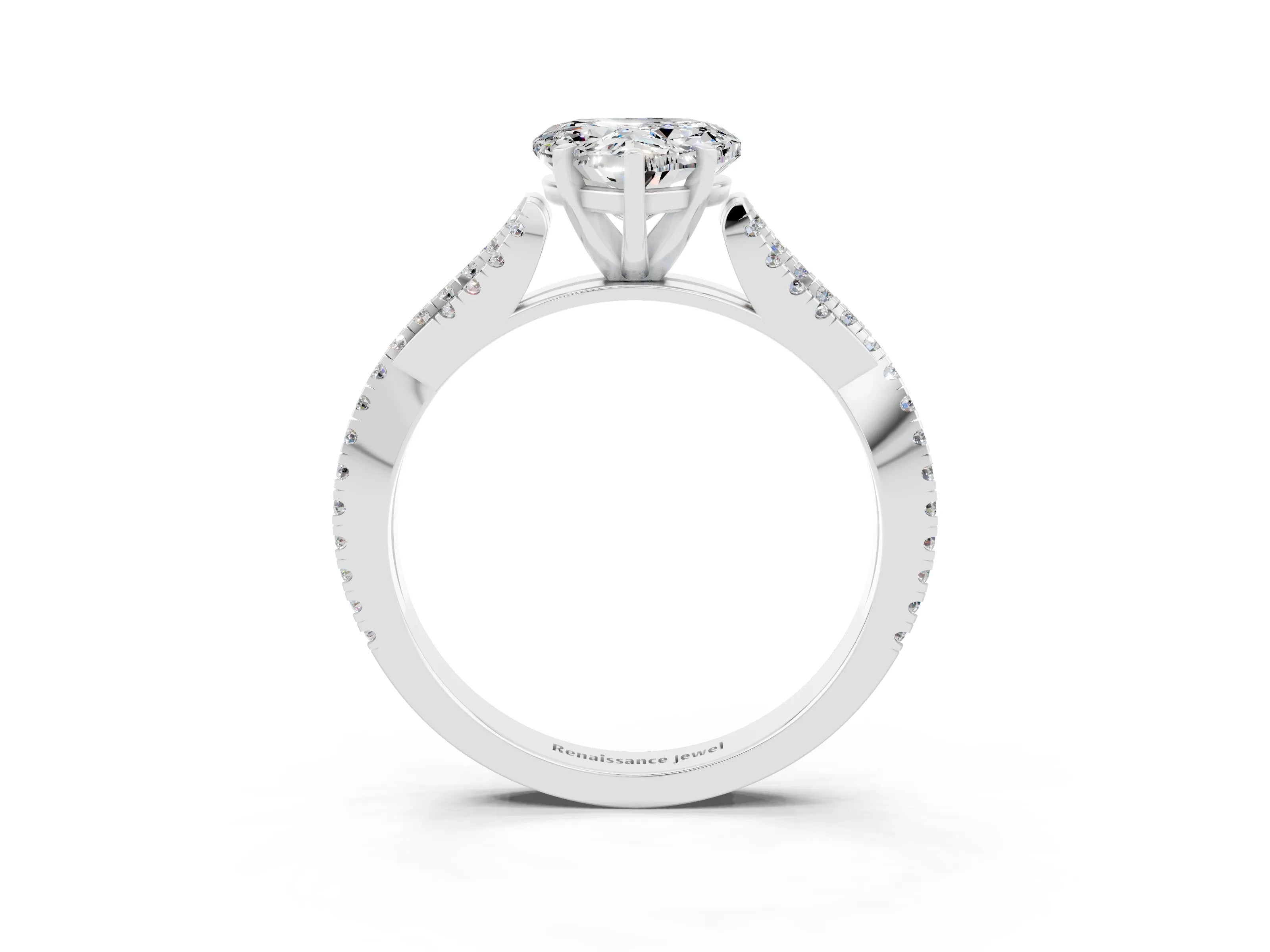 White gold Heart Cut Moissanite Solitaire Engagement Ring with Twisted Pavé Band and Four-Prong Setting_15