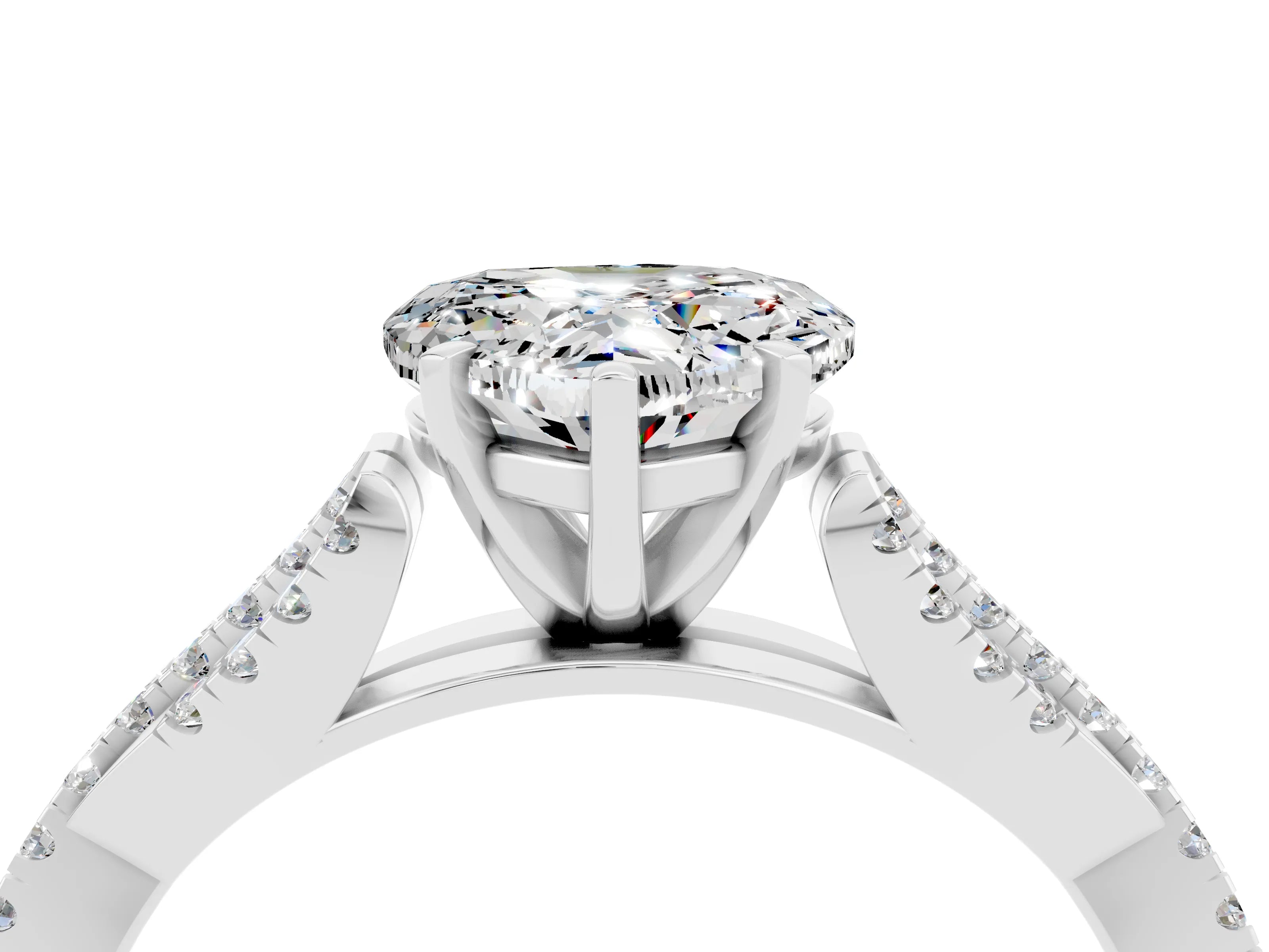 White gold Heart Cut Moissanite Solitaire Engagement Ring with Twisted Pavé Band and Four-Prong Setting_16