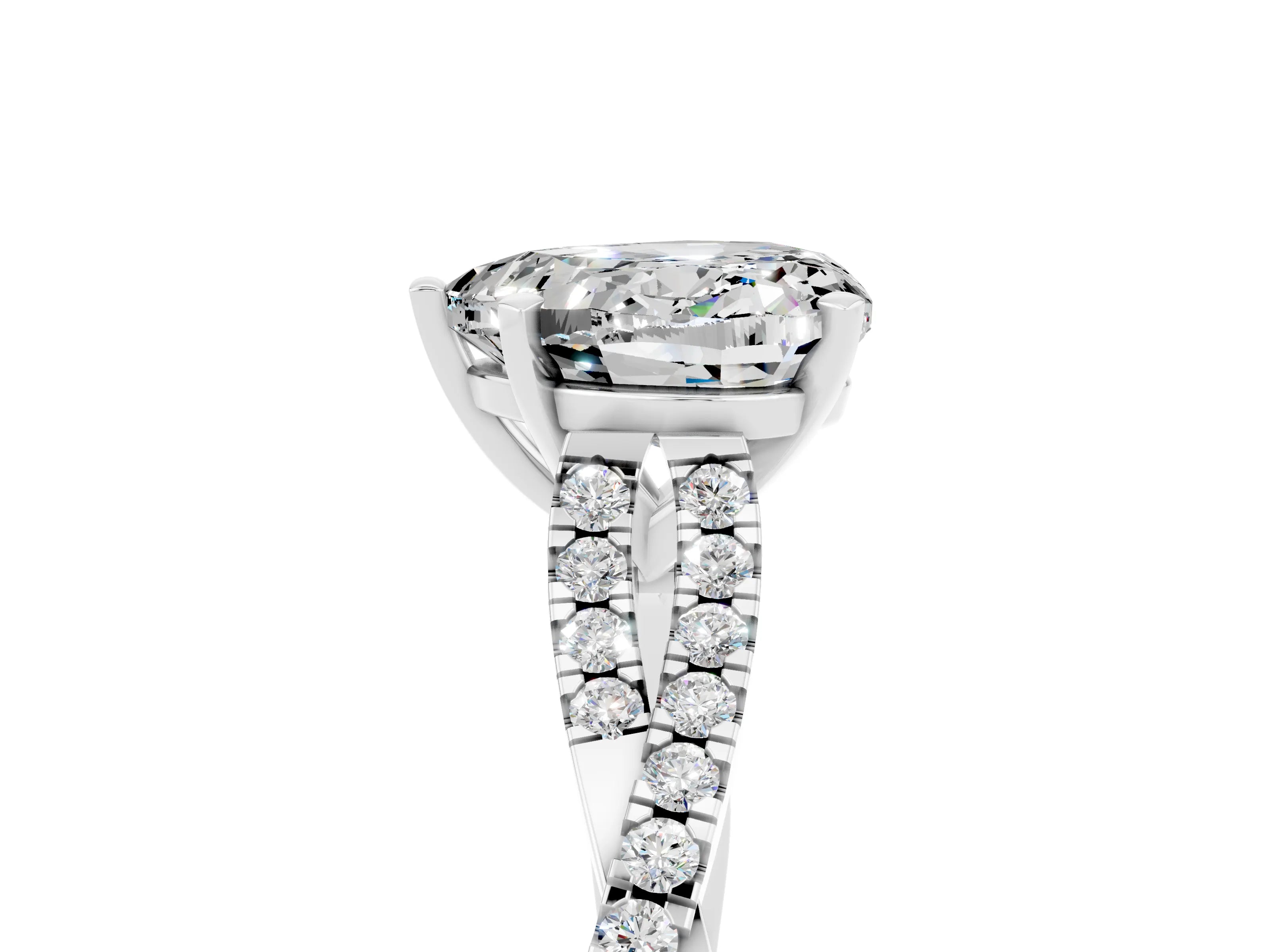 White gold Heart Cut Moissanite Solitaire Engagement Ring with Twisted Pavé Band and Four-Prong Setting_17