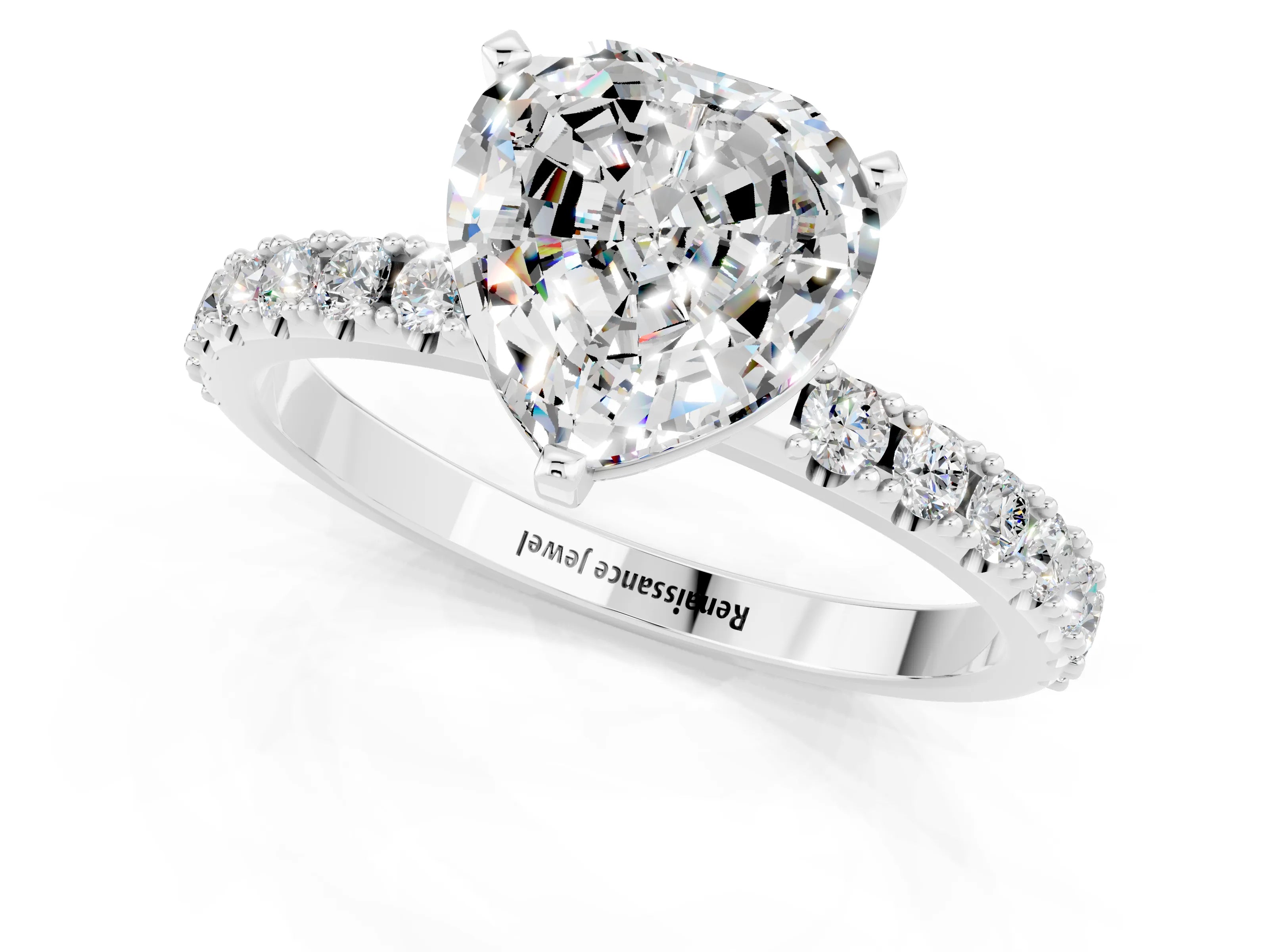 White gold Heart Cut Moissanite Solitaire Pavé Band with Four-Prong Setting_1