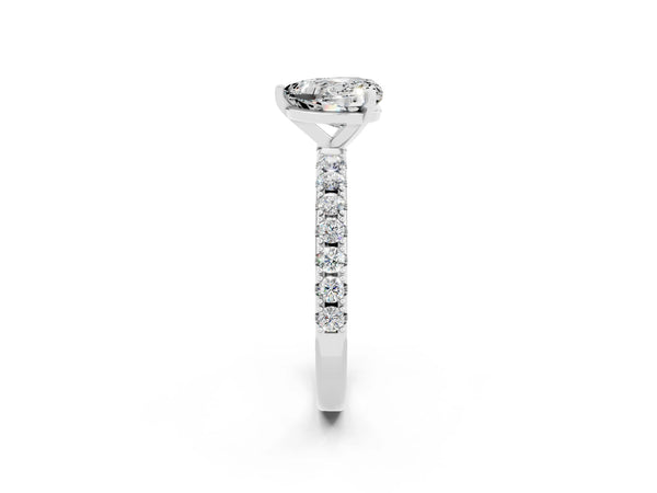Silver Heart Cut Moissanite Solitaire Pavé Band with Four-Prong Setting
