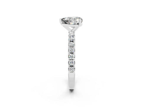 White gold Heart Cut Moissanite Solitaire Pavé Band with Four-Prong Setting_2