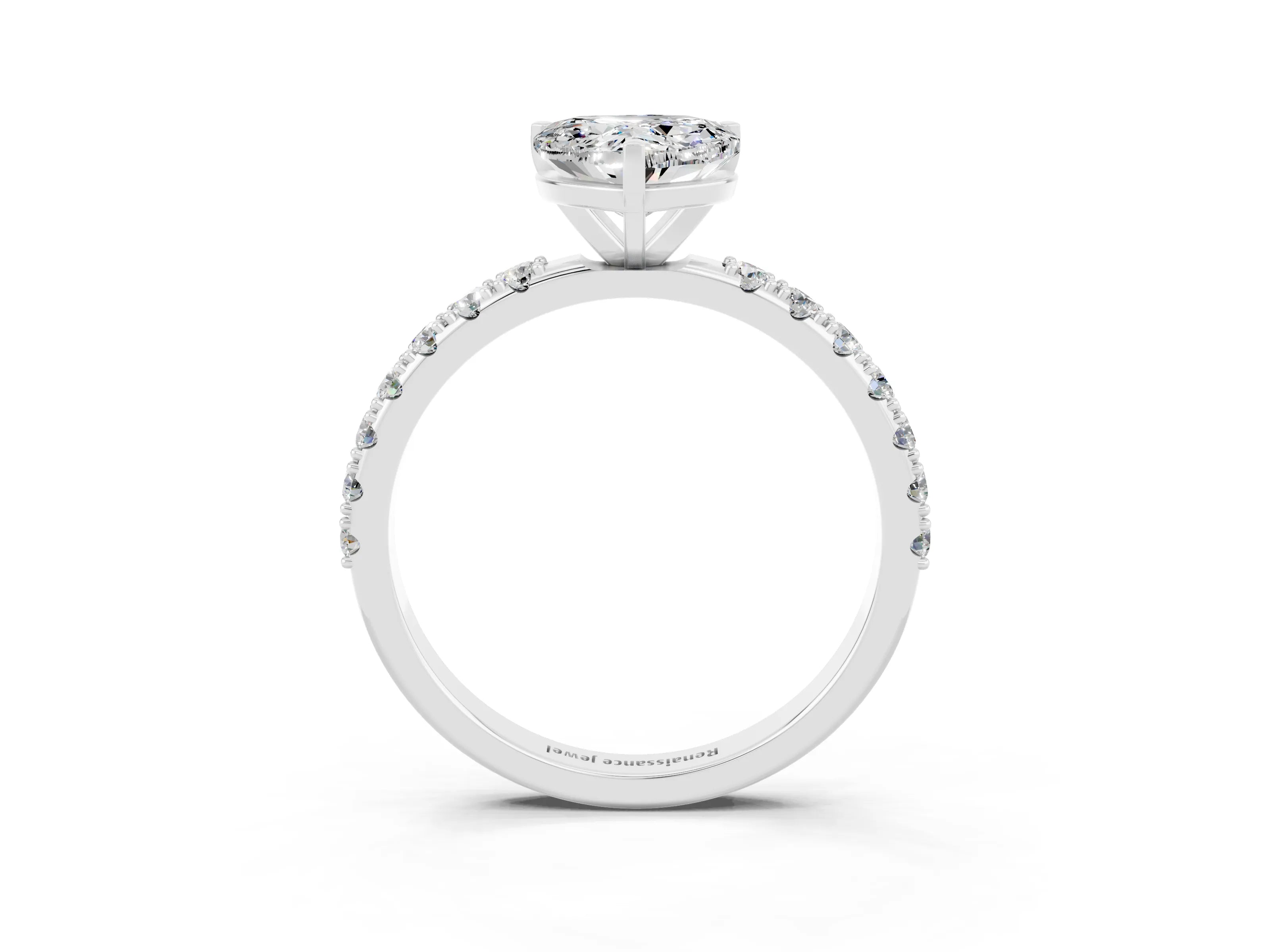 White gold Heart Cut Moissanite Solitaire Pavé Band with Four-Prong Setting_3