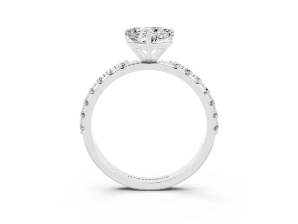 Silver Heart Cut Moissanite Solitaire Pavé Band with Four-Prong Setting