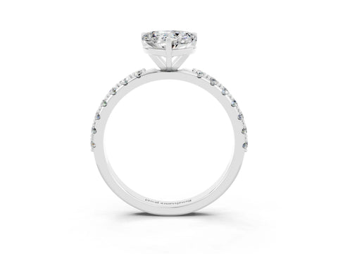 White gold Heart Cut Moissanite Solitaire Pavé Band with Four-Prong Setting_3