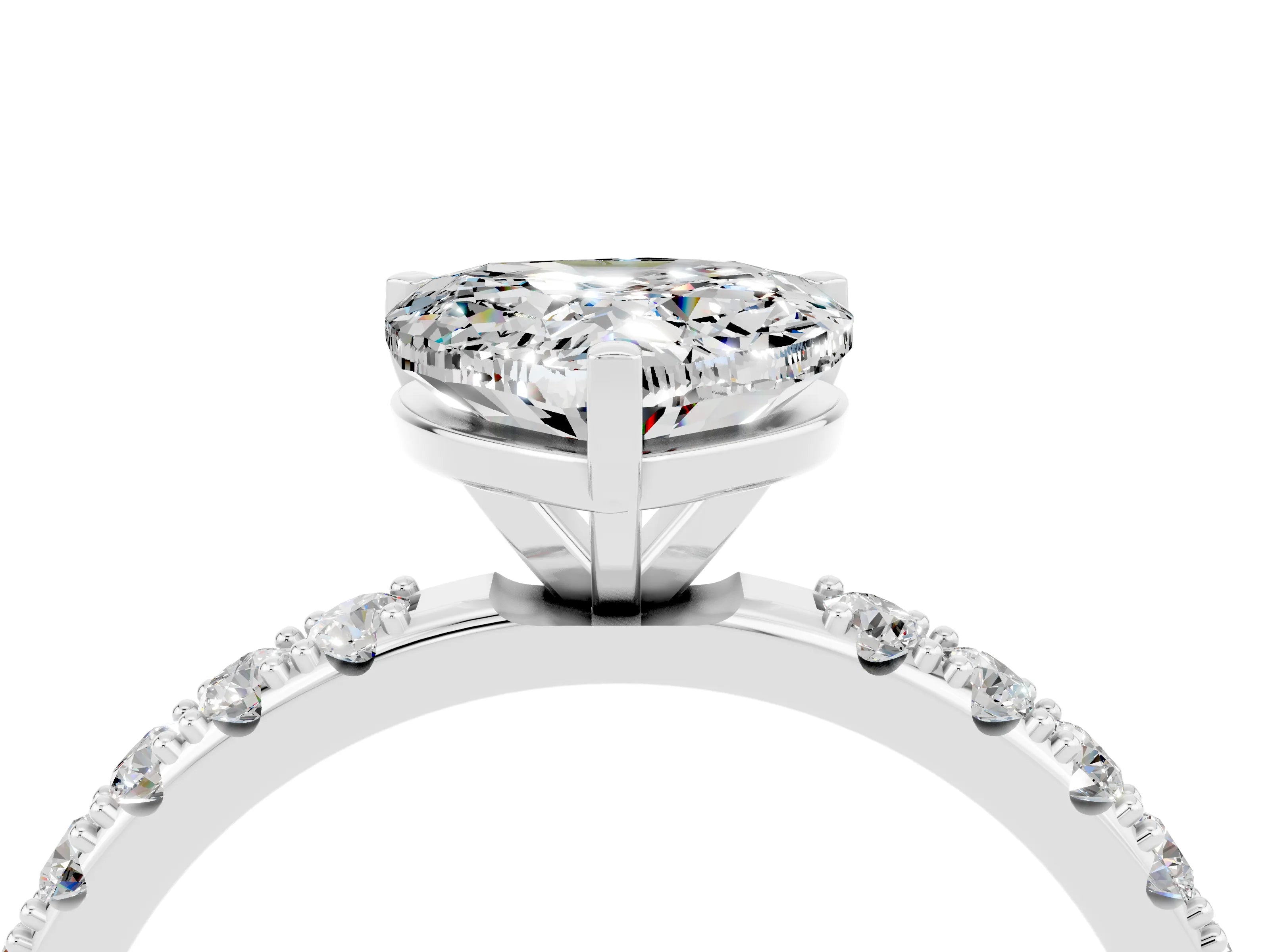 White gold Heart Cut Moissanite Solitaire Pavé Band with Four-Prong Setting_4