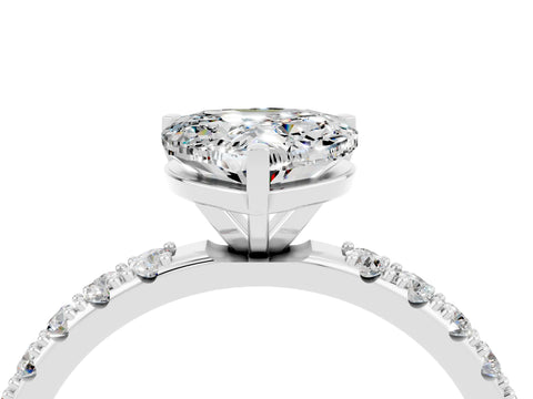 White gold Heart Cut Moissanite Solitaire Pavé Band with Four-Prong Setting_4