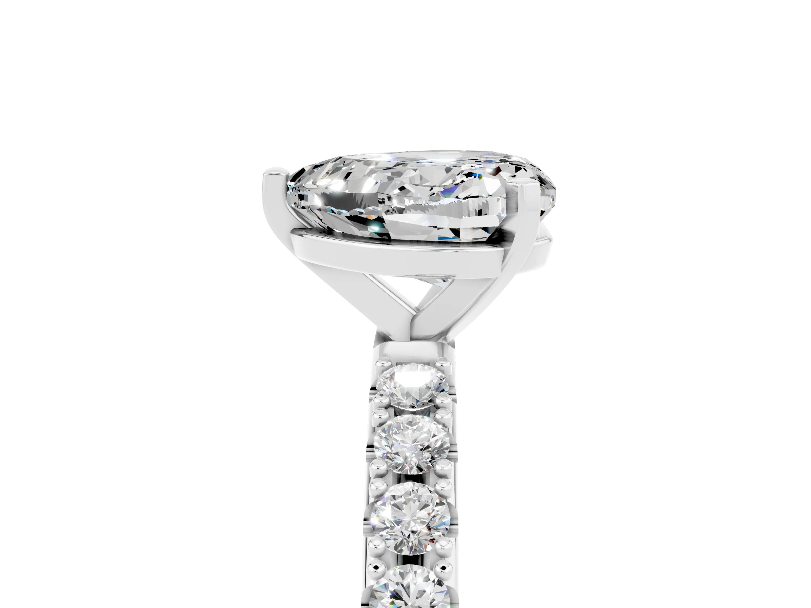 White gold Heart Cut Moissanite Solitaire Pavé Band with Four-Prong Setting_5