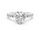 White gold Heart Cut Moissanite Solitaire Pavé Band with Four-Prong Setting