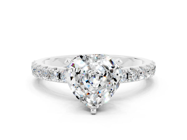 Silver Heart Cut Moissanite Solitaire Pavé Band with Four-Prong Setting