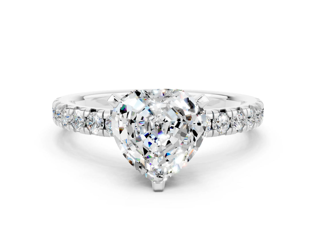 White gold Heart Cut Moissanite Solitaire Pavé Engagement Ring with Four-Prong Setting_12
