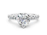White gold Heart Cut Moissanite Solitaire Pavé Engagement Ring with Round Band and Prong Setting_12