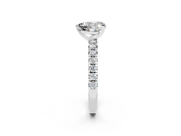 White gold Heart Cut Moissanite Solitaire Pavé Engagement Ring with Round Band and Prong Setting