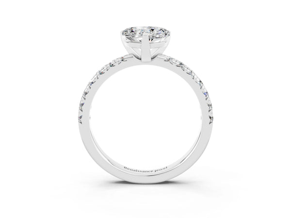 Platinum Heart Cut Moissanite Solitaire Pavé Engagement Ring with Round Band and Prong Setting