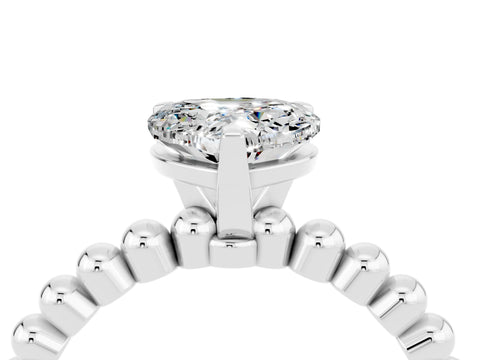 White gold Heart Cut Moissanite Solitaire Ring with Beaded Band and Prong Setting_16