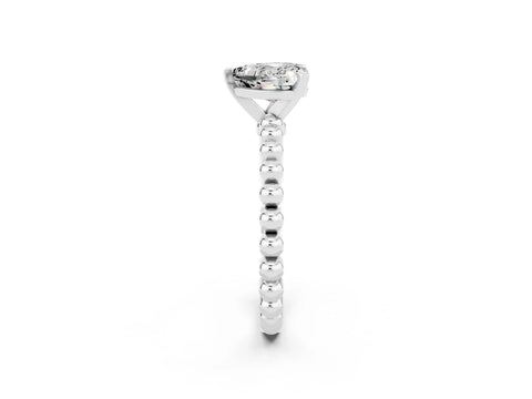 White gold Heart Cut Moissanite Solitaire Ring with Beaded Band and Prong Setting_2