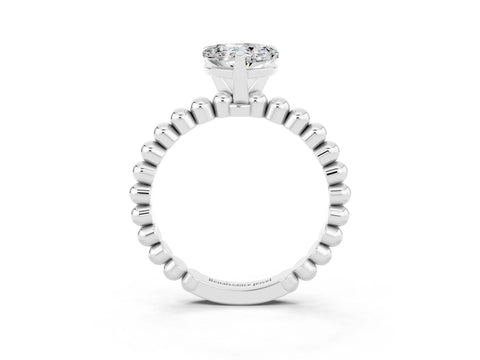 White gold Heart Cut Moissanite Solitaire Ring with Beaded Band and Prong Setting_3