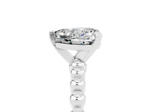 White gold Heart Cut Moissanite Solitaire Ring with Beaded Band and Prong Setting_5