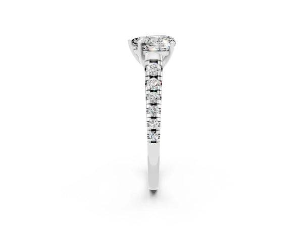 Platinum Heart Cut Moissanite Cathedral Solitaire Ring with Round  Pavé Band