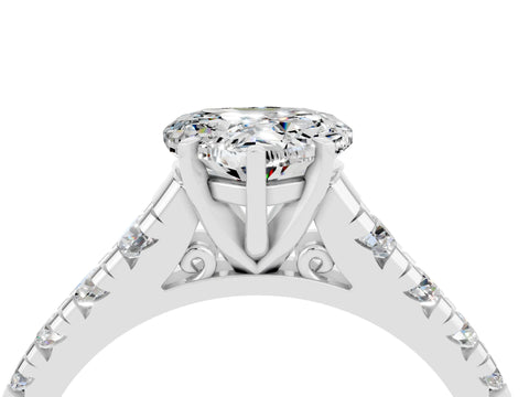 White gold Heart Cut Moissanite Solitaire Ring with Cathedral Setting and Pavé Band_4