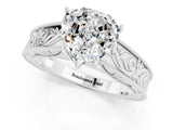Silver 1.00 Carat Heart Moissanite Solitaire Ring with Engraved Band and Four-Prong Setting
