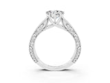 Silver 1.00 Carat Heart Moissanite Solitaire Ring with Engraved Band and Four-Prong Setting