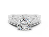 Silver 1.00 Carat Heart Moissanite Solitaire Ring with Engraved Band and Four-Prong Setting