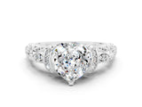 White gold Heart Cut Moissanite Solitaire Ring with Filigree Band and Four-Prong Setting_24
