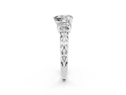 White gold Heart Cut Moissanite Solitaire Ring with Filigree Band and Four-Prong Setting_26