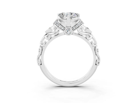 White gold Heart Cut Moissanite Solitaire Ring with Filigree Band and Four-Prong Setting_27