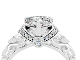 White gold Heart Cut Moissanite Solitaire Ring with Filigree Band and Four-Prong Setting_28