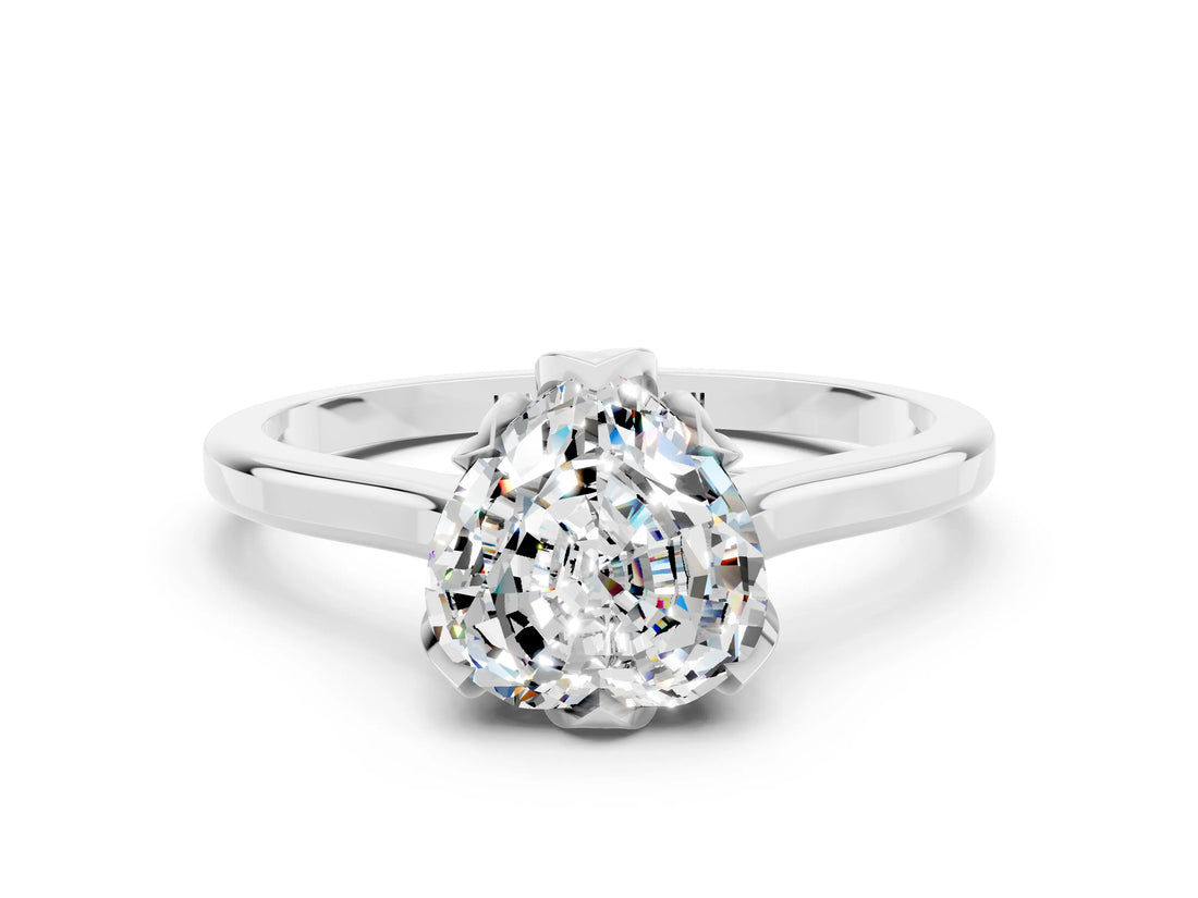 White gold Heart Cut Moissanite Solitaire Ring with Flower Prong Setting and Classic Band_13