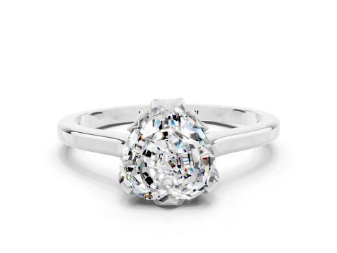 White gold Heart Cut Moissanite Solitaire Ring with Flower Prong Setting and Classic Band_24