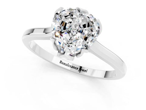 White gold Heart Cut Moissanite Solitaire Ring with Flower Prong Setting and Classic Band_25